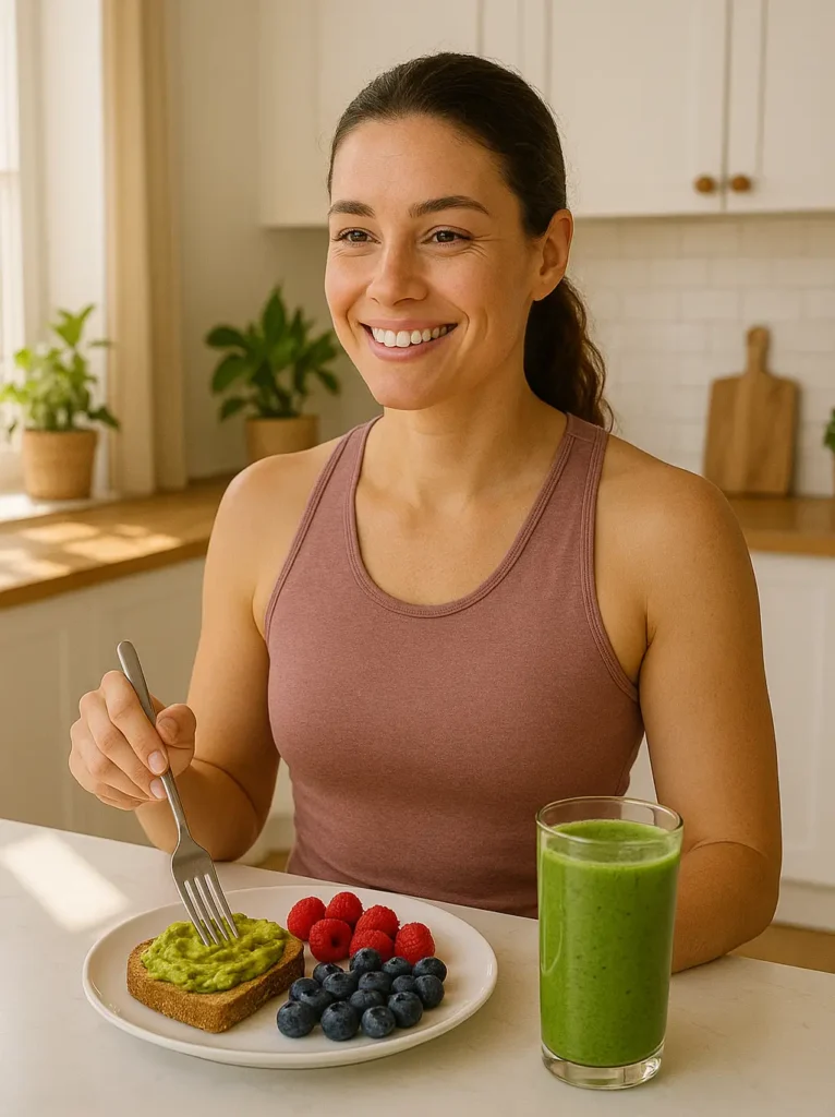 Femme fière d'elle, saines habitudes de vie, manger santé, estime de soi, vivandglow