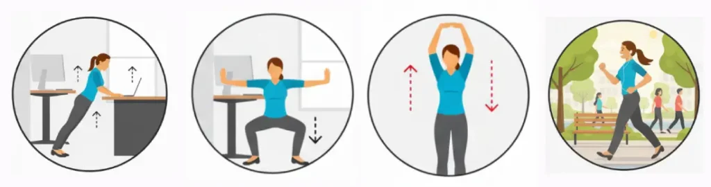 Bouger au bureau ou faire des min-séances d'exercices peut aider à diminuer les effets nocifs de la sédentarité.